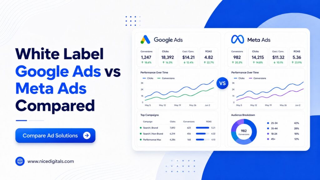 White Label Google Ads vs Meta Ads comparison for digital agencies and PPC services
