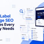 White Label On-Page SEO Services checklist for agencies including title tags, meta descriptions, internal linking, schema markup, content optimization, and image SEO
