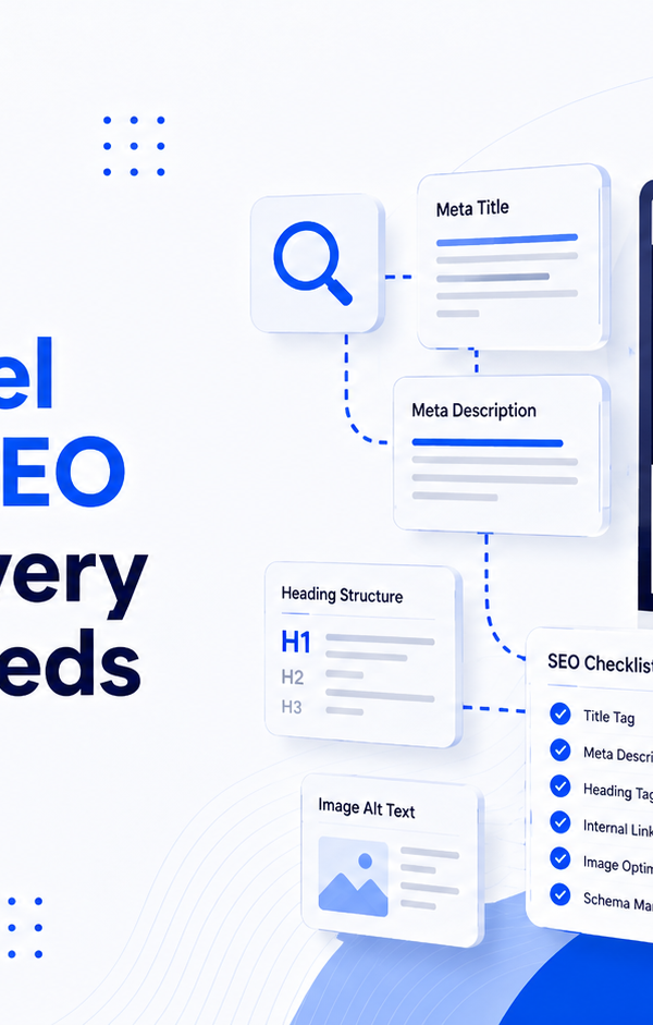 White Label On-Page SEO Services checklist for agencies including title tags, meta descriptions, internal linking, schema markup, content optimization, and image SEO