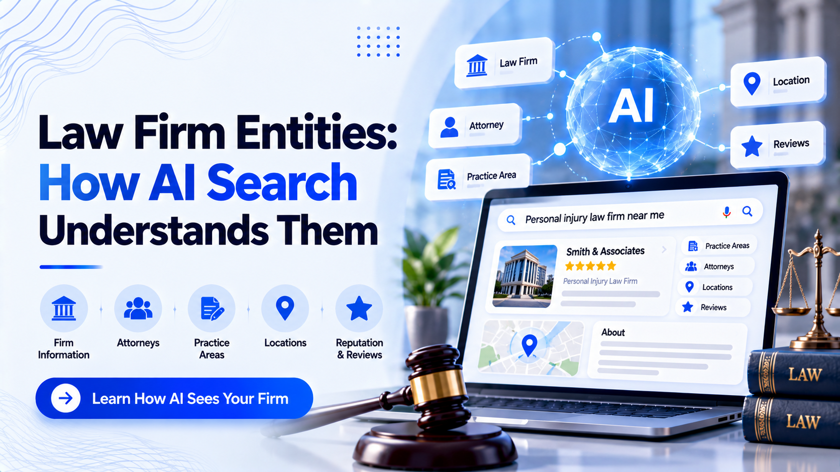 Law firm entities explained through attorney profiles, legal services, and structured data for AI search understanding
